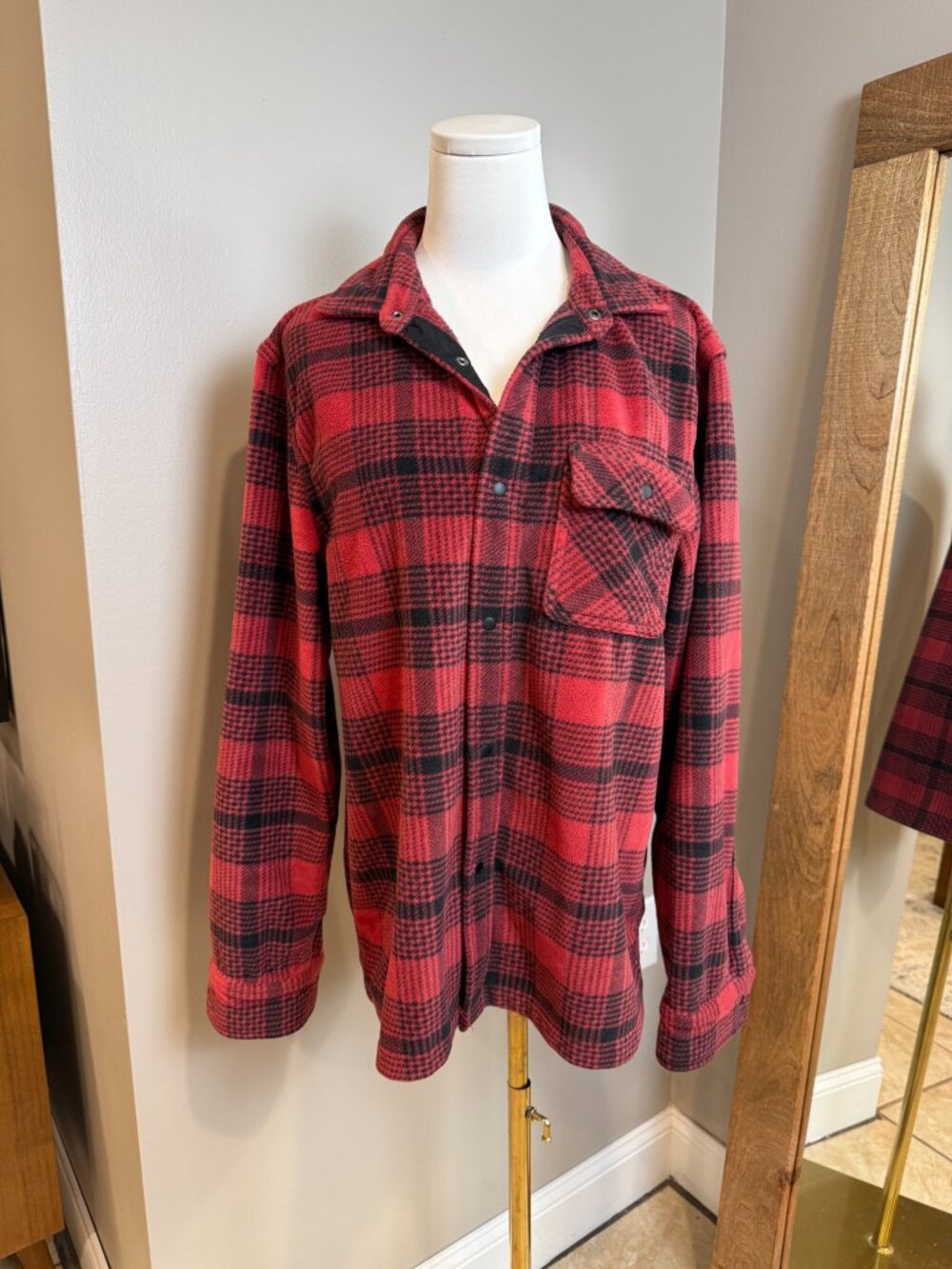 Arizona Jean Co Red Black Plaid Boyfriend Fleece Shirt M